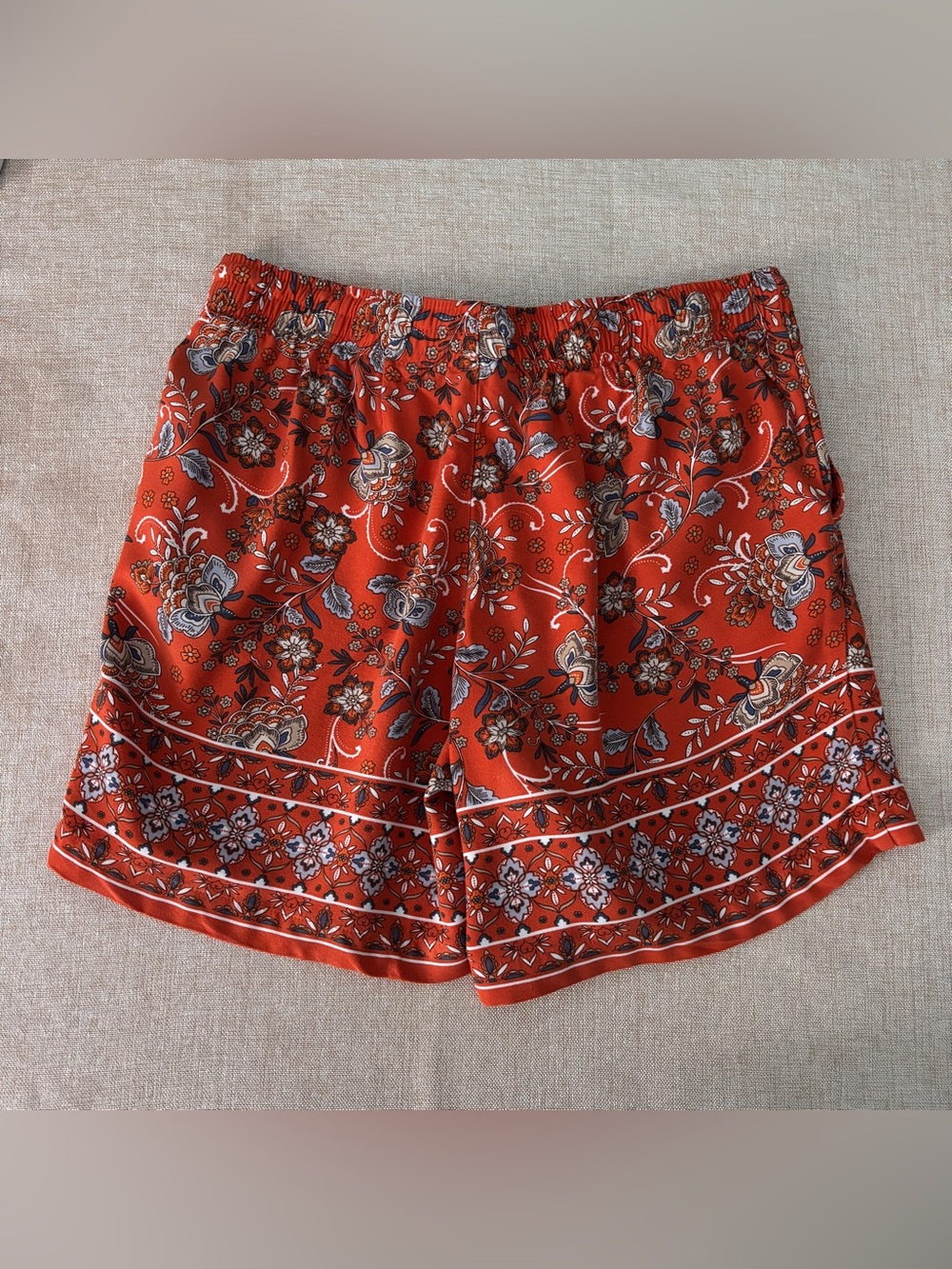 J. Jill Rust Orange Floral High-Rise Drawstring Shorts ~ Rayon Sz Sm Petite - Picture 4 of 7